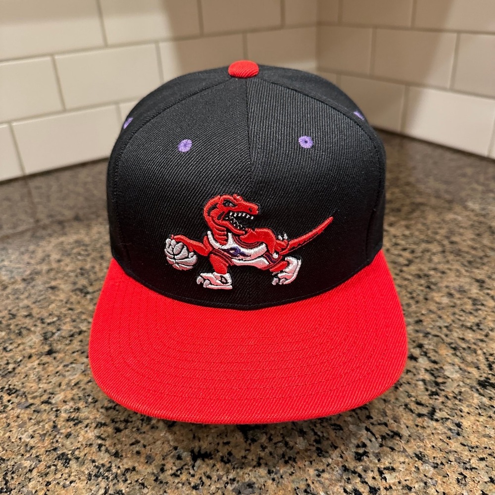 Toronto Raptors Mitchell & Ness Snapback Hat Adjustable Black Red Purple HWC